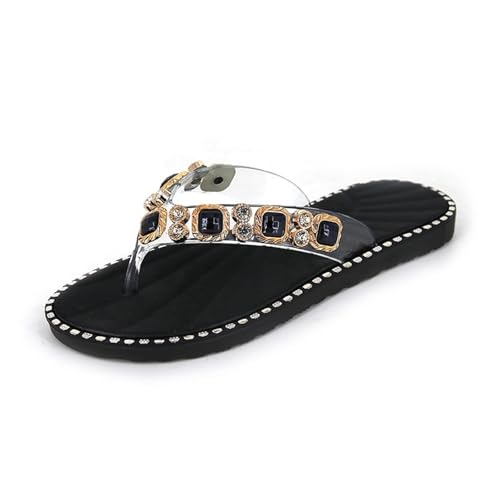 Flip Flops For Women Dressy Rhinestone T-Strap Thong Sandals Flat Flip Flops Slip On Open Toe For Ndoor Outdoor Daily