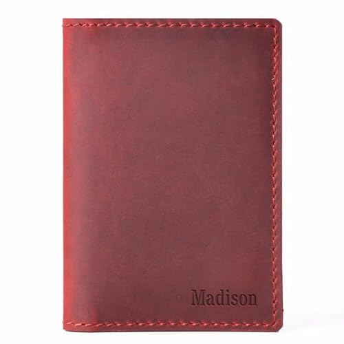 Premium Leather Credit Card Holder Small Wallet for Men | Slim Bifold Wallet, Red