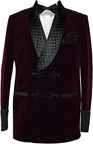 Men's Velvet Smoking Jacket Warm Double Breasted Smoking Robe Wedding Party Tuxedo Blazer Coat2