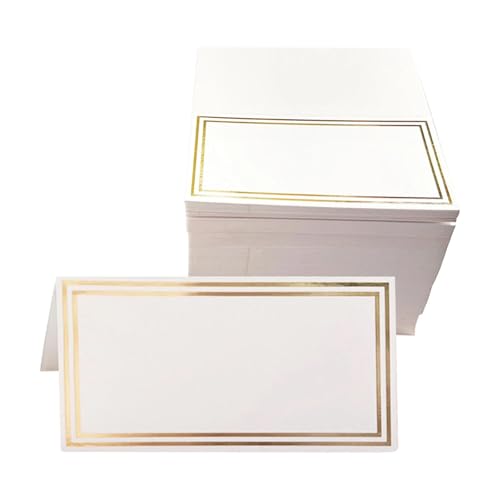 Table Place Cards 50Pcs - White Blank Name Cards for Wedding, Party, Dinner Reception Seating, Food, Home Decorations, Office (Gold)