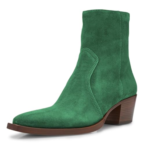 Tang'scuisins Women Comfy Ankle Boots Closed Pointed Toe Side Zipper Low Chunky Stacked Heels Daily Commuting Warm Party Dressy Shoes Size 4-16 US