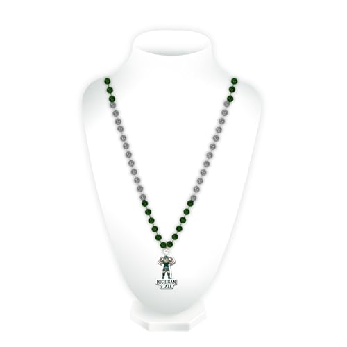 Rico Industries NCAA Michigan State Spartans Mascot Sparty Bead Necklace With Molded Medallion - Great Game Day Accessory 3" x 24"