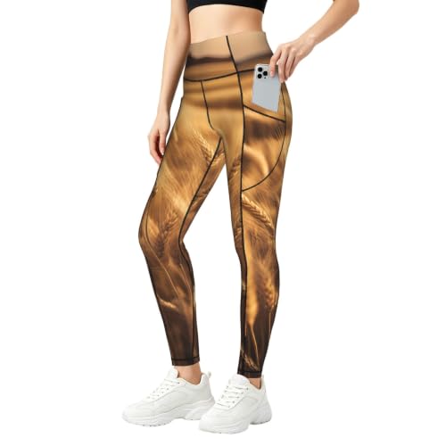 Pantalon de yoga ample femme imprimé champ de blé fluide legging