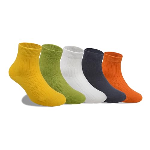 UMELOK Baby Socks Non-Slip Grips 5-Pack (0-12 M) - Mixed Bright Colors Cotton Ankle Socks for Boys Girls | Essential Nursery Soft First Walkers
