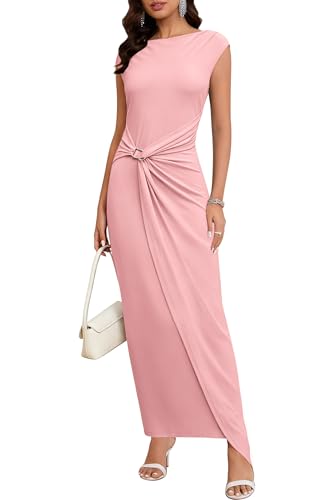 Image of Cocktail Dresses for Women 2026 Summer Formal Bodycon Cap Sleeve Dress Elegant Wedding Guest Party Long Maxi Dress