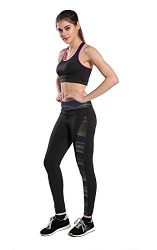 D&P Women's Printed Yoga Pants Leggings Workout Pants Sports Activewear Gym Tights (Small/Medium, Black/Yellow)