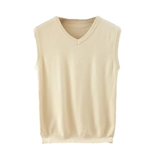 Men's Wool Knitted Vest V-Neck Solid Color Soft Warm Vest Sweater Sleeveless Pullover Sweater