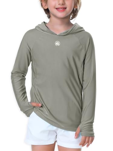 Image of AOBUTE Unisex Kids Long Sleeve Hoodie Rash Guard Boys UPF 50+ Swim Top with Thumb Hole 3-12 Years