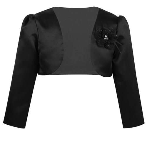 Kids Girls Satin Shrug Open Front Bolero Cardigan Jacket Wedding Bridesmaid Party Flower Dress Cover Up