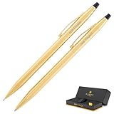 Cross Gold Pen Set | Personalized Engraved 23k Classic Century Ballpoint Pen and Mechanical Pencil in Deluxe Gift Box | Perfect for Anniversaries, Promotions, and Corporate Gifts | Slim Design