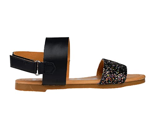 Image of bebe Girl's Sparkly and Strappy Glitter Leatherette Flat Sandals with Adjustable Strap (Toddler /Little Kid)