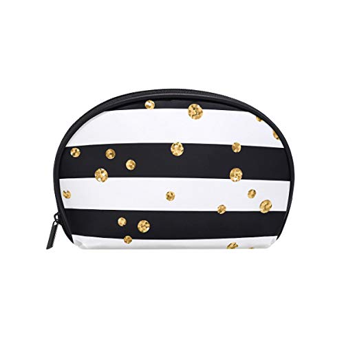 Shell Shape Gloriest Makeup Bag Gold Polka Dot On Lines Seamless Print Makeup Bag For Kids Cosmetic Bags For Men Portable Travel Multifunction Storage Bag With Zipper For Women