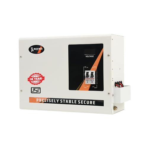 Image of BLUETRAX 7.5 KVA 6000W Voltage Stabilizer for Home Mainline | 130V-300V | Copper Digital Hanging Multipurpose | Heavy Duty | ISI Certified | White | 10 Years Warranty