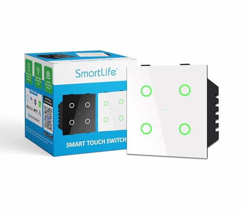 Image of SmartLife Modular 4 Gang Touch Smart Switch (White) | WiFi + BLE | Premium Glass Finish | Compatible with Alexa, Google Assistant, HA, IFTTT & SmartLife App | Fits Roma & Similar Plates