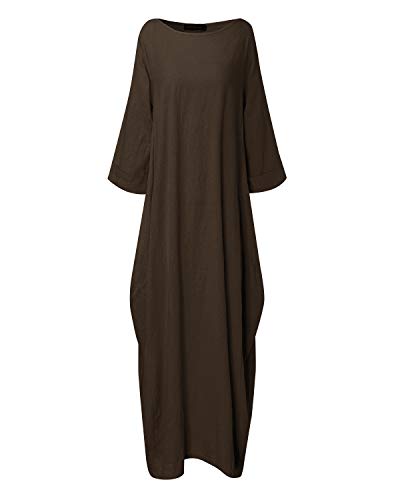 Image of Celmia Autumn Solid Loose Long Maxi Dress Cotton Caftan