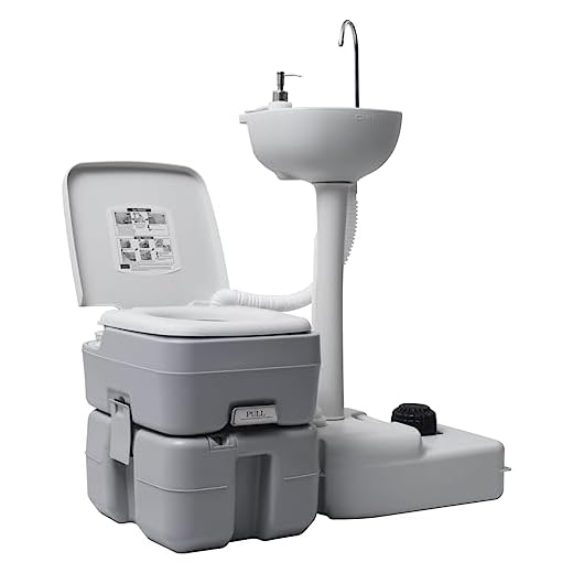 vidaXL Campingtoilette Handwaschbecken Set Tragbar Kolbenpumpe Fußpumpen-Design Mobile Chemietoilette WC Eimer Reise Klo Toilette Waschbecken Grau