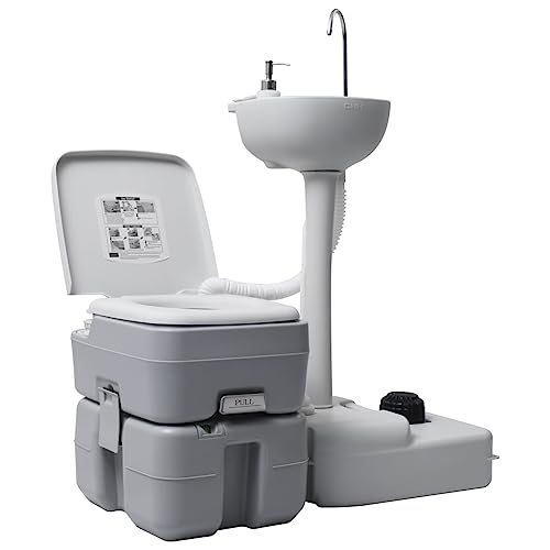 vidaXL Campingtoilette Handwaschbecken Set Tragbar Kolbenpumpe...