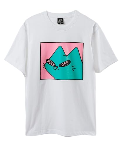 [Four leaf] TEE 猫 tシャツ おもしろ メンズ 半袖 夏服 面白い ビッグシルエット ティーシャツ ネコ ネタ プリント 猫柄 綿100 オリジナル 大きいサイズ 面白 カジュアル コットン トップス 白 黒 (JP, アルファベット, M, ホワイト)のサムネイル