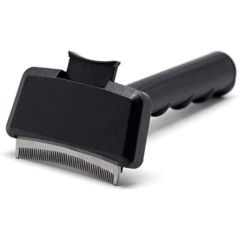 CeleMoon Professional Pet Grooming Brush, Pets Deshedding Tool with Self Cleaning for Undercoat, Effective Grooming Comb Removes Loose Hair Reduces Shedding Fur, Safe and Gentle for Dogs Cats, Black Cover