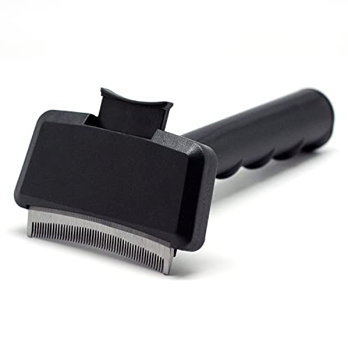 CeleMoon Cepillo profesional de aseo para mascotas, herramienta de deshedding para mascotas con autolimpieza para la capa interior, seguro y suave para perros y gatos, color negro Cover