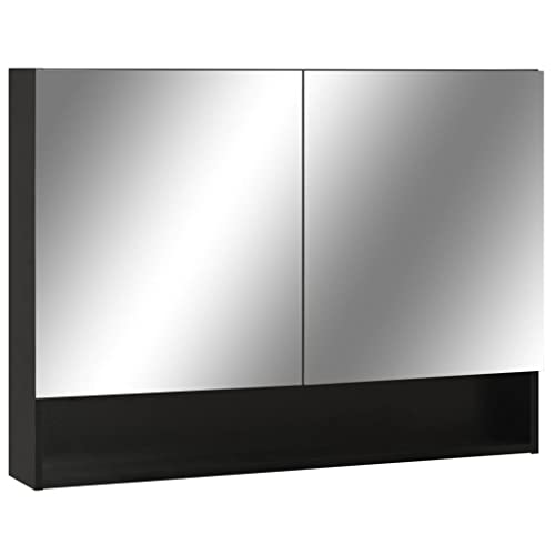 Foknhdi Armario con espejo LED para cuarto de baño, color negro, 80 x 15 x 60 cm, MDF con melamina, moderna lámpara de pared, 3 estantes, USB 5 V, ahorro de espacio para baños pequeños, aseo de