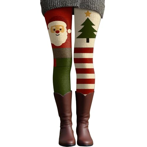 Generisch Thermo Leggings Damen Winterleggings Skinny Thermoleggings Laufhose Norweger mit Weihnachtsmotiven Leggings Damen Hohe Taille Stretch...
