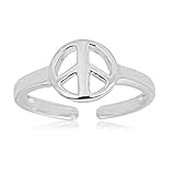 AVORA 925 Sterling Silver Adjustable Peace Sign Toe Ring