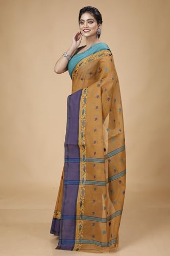 Image of Women's Traditional Bengal Tant Pure Cotton Design Border & Butta Tant Saree Without Blouse Piece