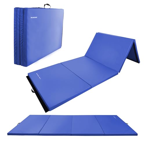 Fitvids Gymnastics Mat 4x8x2 Thick Folding Home Gym Exercise Mat with Tear-Resistant PU Leather and Handles Workout Mat for Yoga Pilates Tumbling Stretching MMA Core Workouts Wrestling
