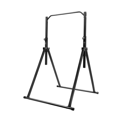 Horizontal Bar, Freestanding Multi-Function Triangular Pull Up Bar, Foldable Power Tower Pull Up Bar Dip Station, 5.74 Ft to 7.55 Ft Adjustable Height, Support 440lbs, Anti-Slip Knobs, 1.2mm-Wall