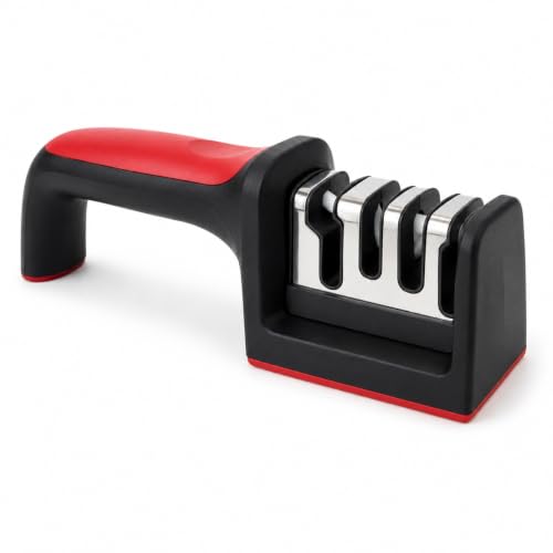 Image of GwernKB 4-in-1 Manual Knife Sharpener Tool for Kitchen, Kitchen Knife Sharpener for Home with Tungsten Steel & Ceramic Slots, Scissor Slot, Non-Slip Base & Ergonomic Handle