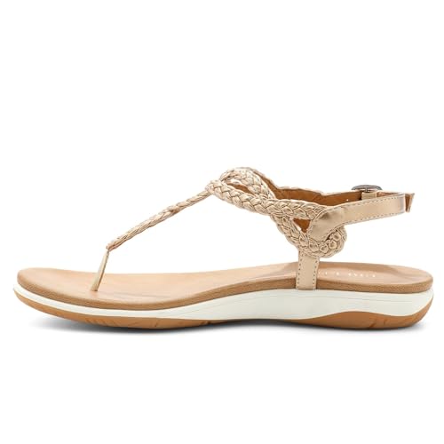 Image of UBFEN Womens Flat Sandals Dress Braided T-Strap Thong Sandals with Arch Support Comfortable for Walking