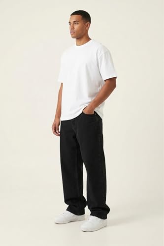 Image of Plaid&Plain Men's Baggy Jeans Wide Leg Heavyweight 100% Cotton Loose Fit