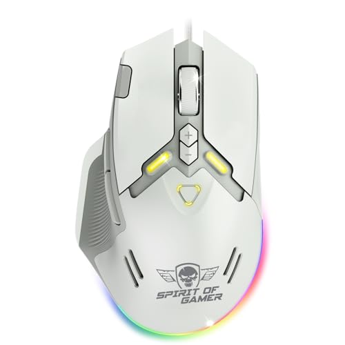 Spirit Of Gamer - Elite M60; Souris Gaming RGB 20 000 DPI Personnalisable; 9 Boutons Programmables Dont Rapid Fire ou Sniper; Logiciel Inclus; Accélération 22 G, Vitesse 66 IPS; Filaire USB; Blanche