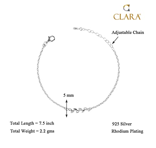 Clara 925 Sterling Silver Leaf Bracelet, Adjustable, Rhodium Plated, Swiss Zirconia Gift for Women and Girls - Image 5
