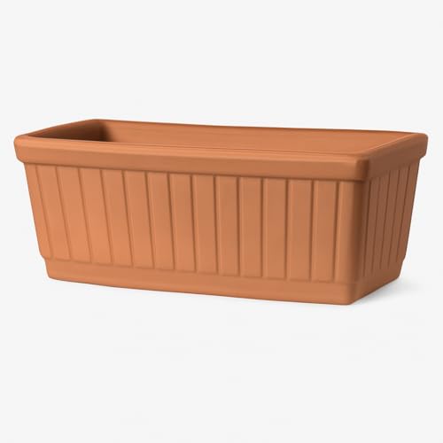 FRANCACOR Maceta Barro Terracota Natural Alargada - Jardinera Barro Rectangular con Relieve (50 x 17 x 19 cms)