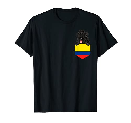 Colombia Flag Bouvier des Flandres Dog In Pocket T-Shirt, Black
