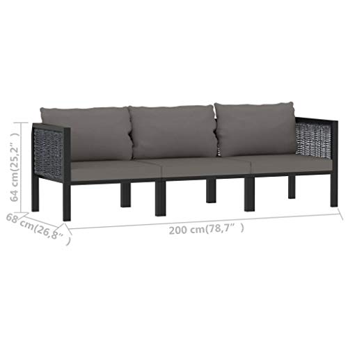 Patio Furniture Canapé 3 places avec coussin Anthracite Polyrotin – Image 3