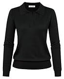 Kate Kasin Women Long Sleeve Polo Sweater V Neck Knitted Tops Casual Ribbed Shirt Loose Pullover Sweater Black L
