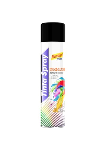 Tinta Spray Uso Geral 400ml, MUNDIAL PRIME, Preto Fosco, AE01000103