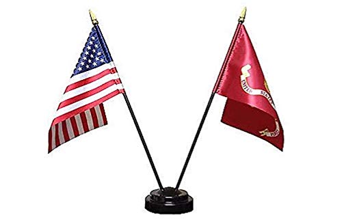 Ruffin Miniature U.S. Marine Corps and American Flag Desk Set (Black Base)
