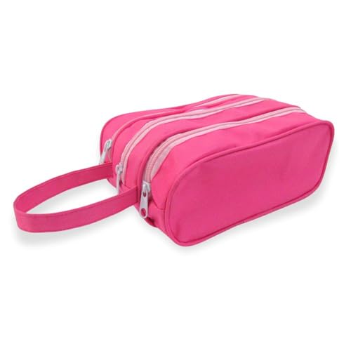 Estojo Big Triplo com 3 Compartimentos, Material Resistente, Rosa