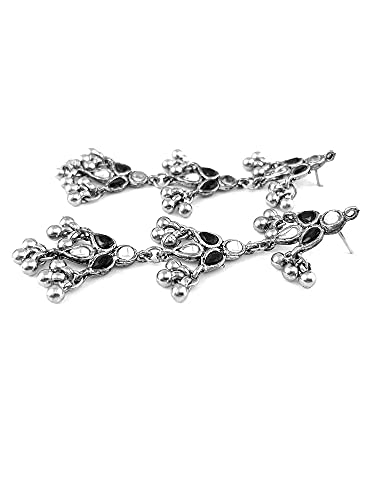 Image of Karatcart Black Beads Long Drop Earrings For womens