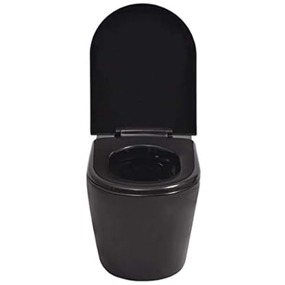 ZEYUAN Hänge-Toilette mit Einbau-Spülkasten, Stand Wc Mit Spülkasten Komplett, Keramik Schwarz – Bild 8
