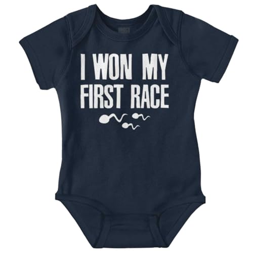 Image of Brisco Brands Funny I Won My First Race Joke Baby Romper Boys or Girls