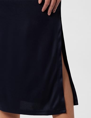 Image of Zima Leto Women's Navy Cotton Blend Knitted Bodycon Dress | Sleeveless Boat Neck Slim Fit Calf Length Style with Embroidered Patch | Stylish Winter Casual Dress for Women Ideal for Anniversary