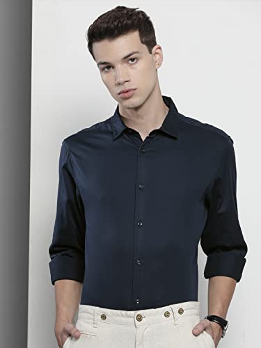 Image of The Indian Garage Co Men Regular Fit Solid Full Sleeves Spread Collar Formal Shirt