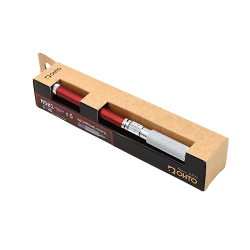 Image of OHTO MS01 0.5mm Mechanical Pencil - Precision Metal Drafting Pencil with Adjustable Lead Control, Knurled Grip & Durable Aluminum Red Body | Made in Japan