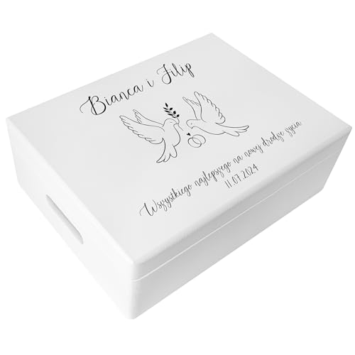 Creative DECO Blanca Personalizado Caja de Regalos Originales para los Novios Boda Regalo | Caja Madera de Recuerdos Especiales Personalizada | Parejas Aniversario Matrimonio