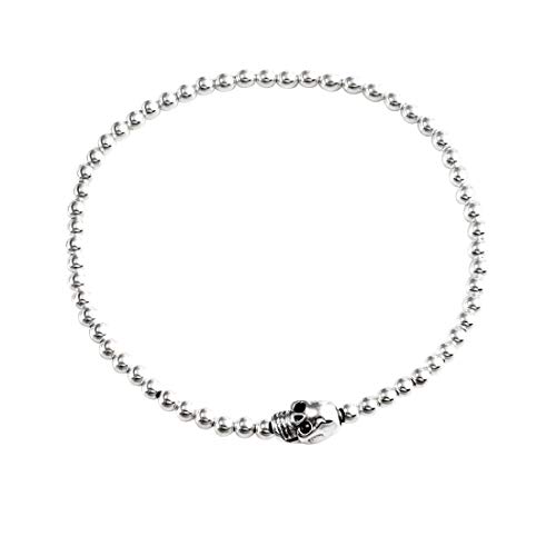 Silverly Skull 925 Sterling Silver Bracelet for Women - Halloween Emo Gothic Jewelry for Women - Punk Stacker Ball Beaded Charm Bracelet - Adjustable Stretch Skeleton Bead Bracelet